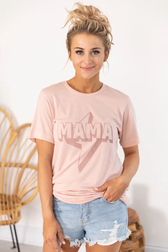 Mama Lightning Bolt Graphic Peach Tee | Pink Lily