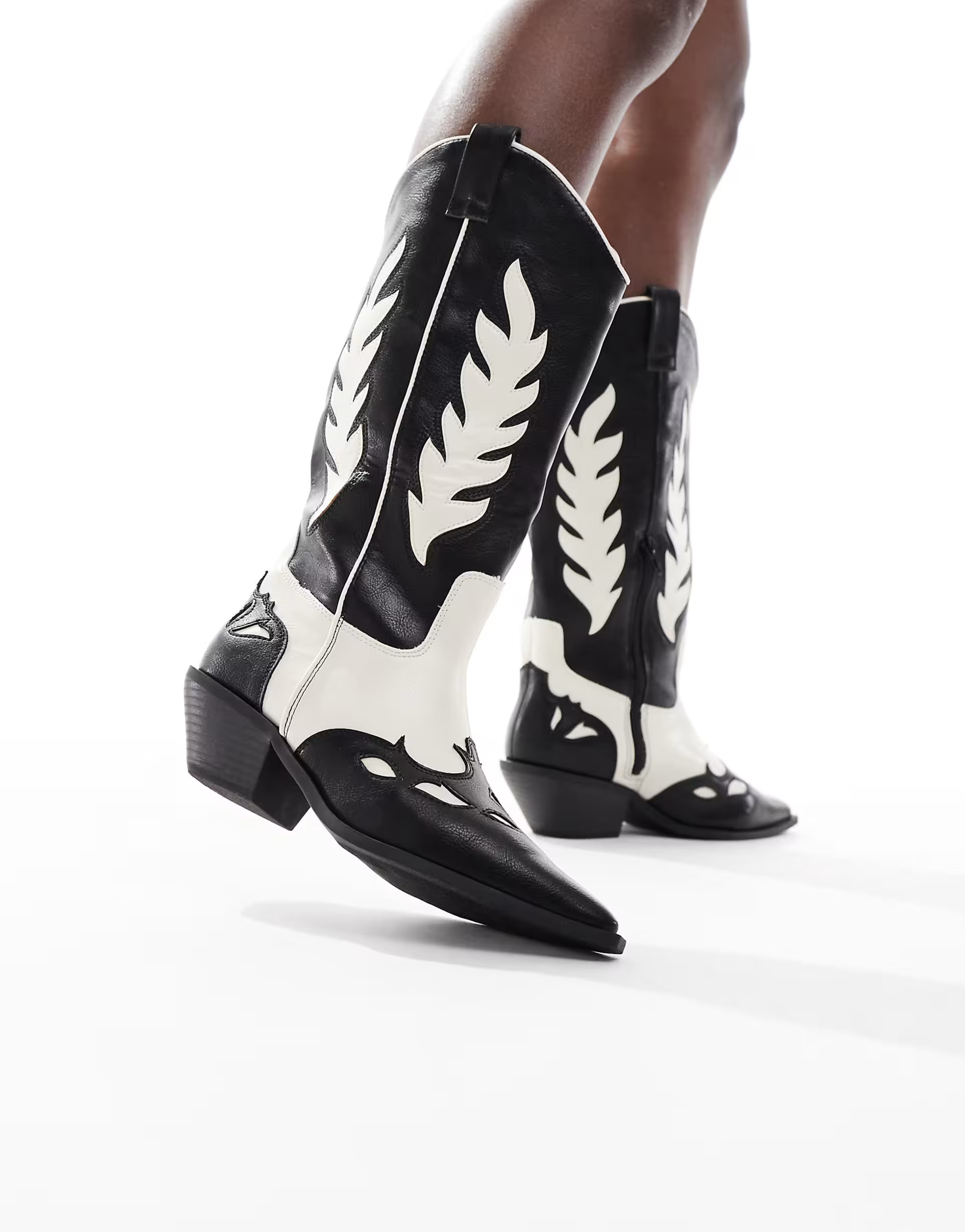 SEQWL Wide Fit embossed western boots in black | ASOS (Global)