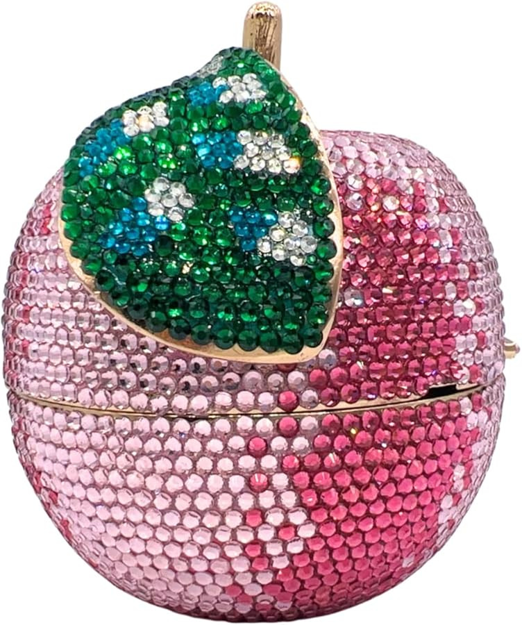 Women Cute Pink Apple Evening Clutch Sparkling Rhinestone Crystal Handbag Banquet Wedding Party P... | Amazon (US)