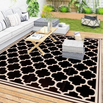Outsunny RV Mat, Outdoor Patio Rug / Large Camping Carpet, 9' x 12', Waterproof Plastic Straw, Reversible, Black & Beige | Target