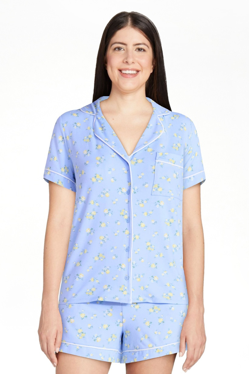 Joyspun Women’s Dreamy Soft Collection Bridal Short Sleeve Knit Notch Collar Top and Shorts Paj... | Walmart (US)