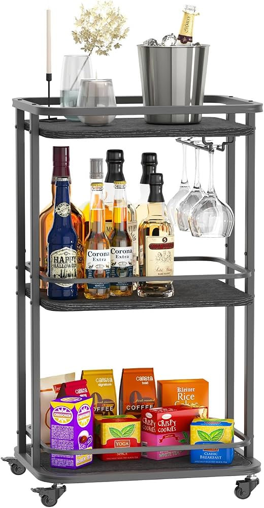 IBUYKE 3-Tier Home Bar Serving Cart,Kitchen Storage Carts with Wheels,11.79x15.72x33.01 inches,Ro... | Amazon (US)