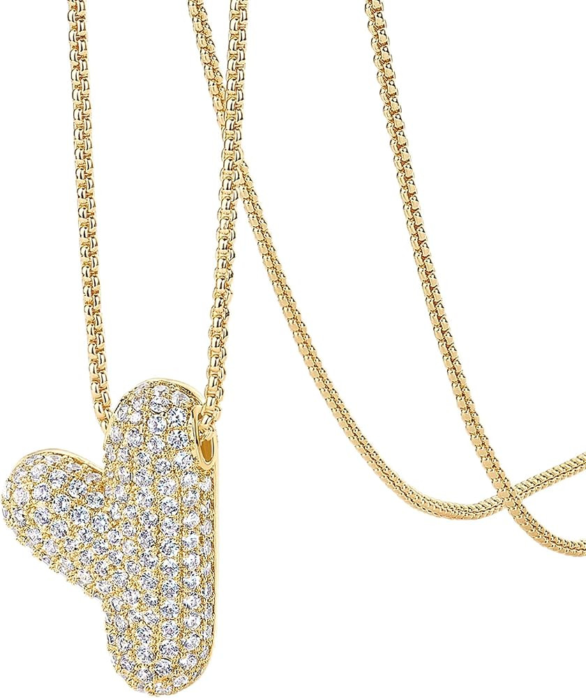 PAVOI 14K Gold Plated Cubic Zirconia Bubble Letter Initial Necklaces for Women | Gold Balloon Nec... | Amazon (US)