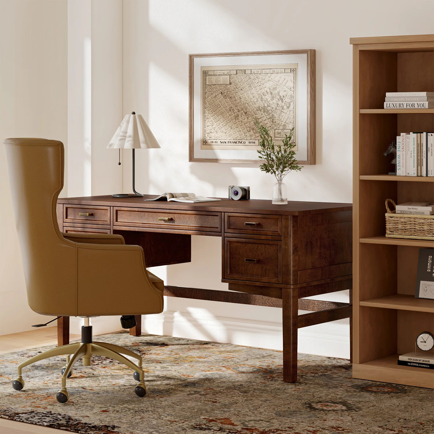 Hoai 55'' W Modern Rectangular Executive Desk with Hidden Drawers and Concealed Cable Hole and So... | Wayfair North America