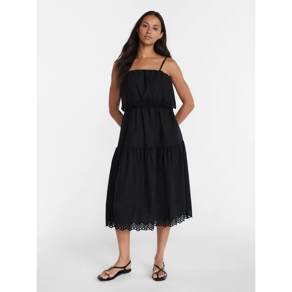 Time and Tru Women's and Women's Plus Sleeveless Cotton Midi Dress with Eyelet Trim, Sizes XS-4X | Walmart (US)