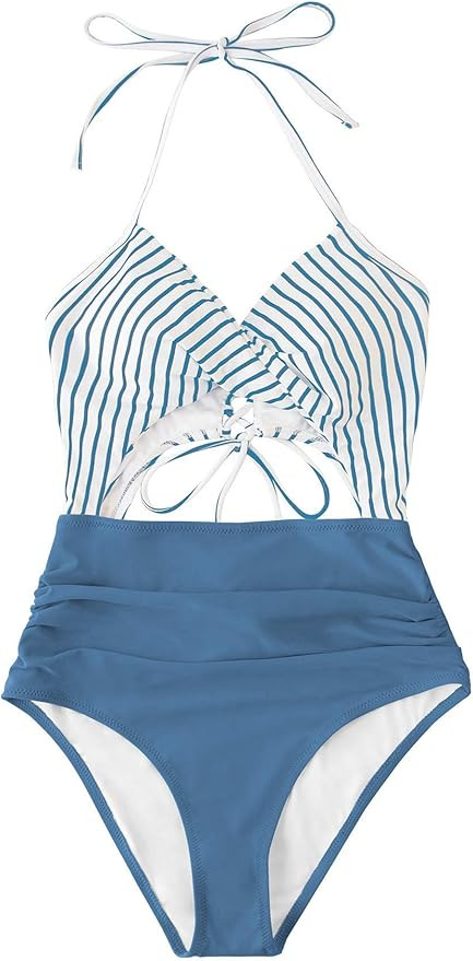 CUPSHE Women's One Piece Swimsuit Cutout Halter Lace Up Twist Bathing Suit | Amazon (US)