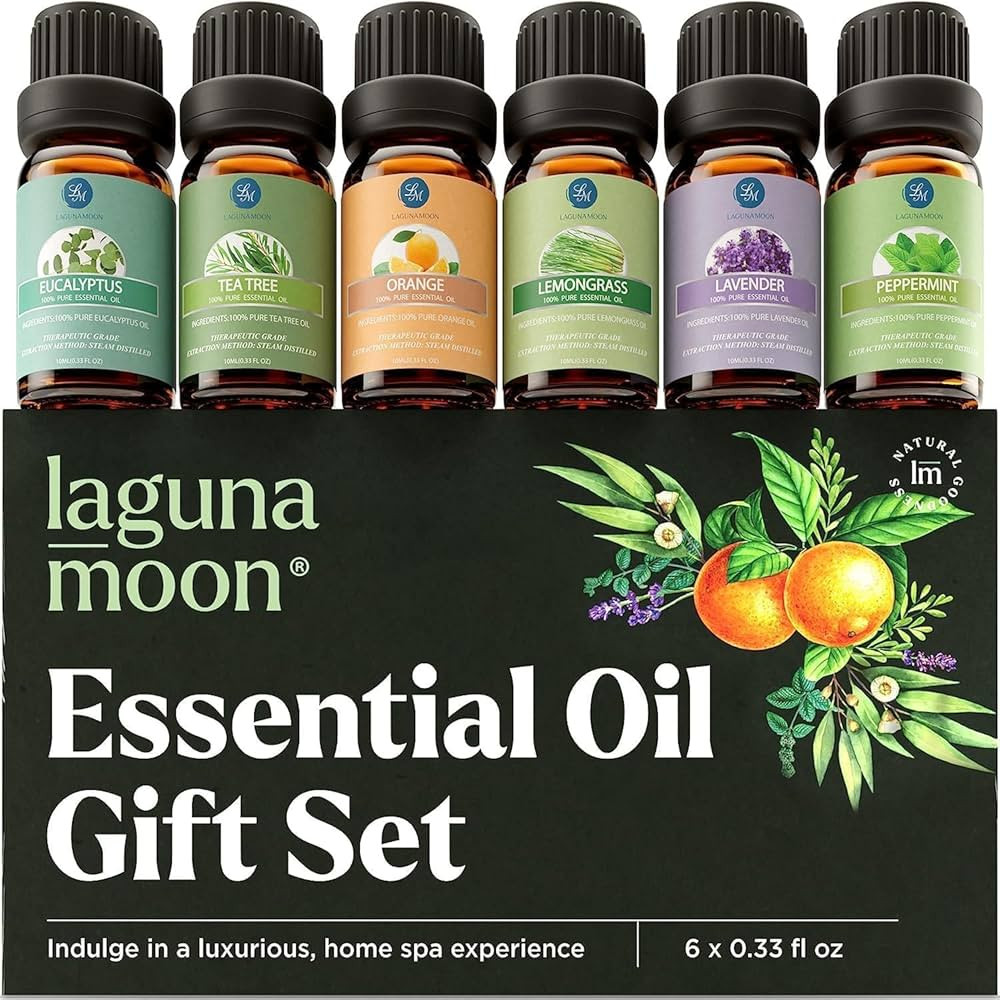 LagunaMoon 6-Pack w Gift Box | Essential Oils Set, 10mL, Peppermint, Tea Tree, Lavender, Eucalypt... | Amazon (US)