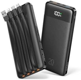20000mAh Power Bank Fast Charging, Portable Charger with 4 Built-in Cables & 6 Outputs, 20W PD US... | Amazon (US)