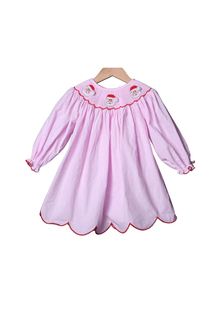 Smocked Santa Pink Gingham Dress | The Smocked Flamingo