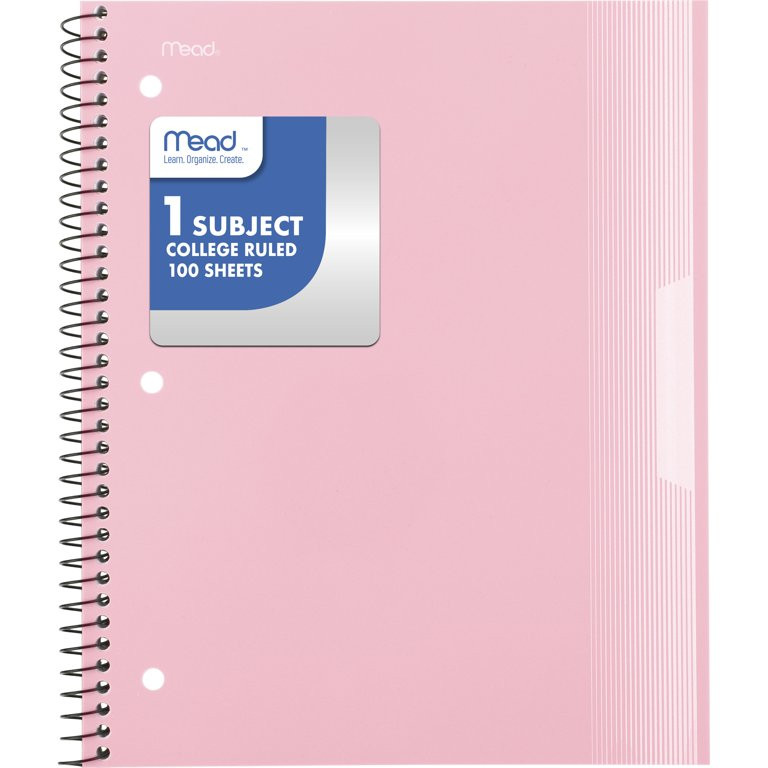 Mead 1 Subject College Ruled Notebook, 8.5" x 11", Pastel Pink, Poly, Spiral, 100 Sheets | Walmart (US)