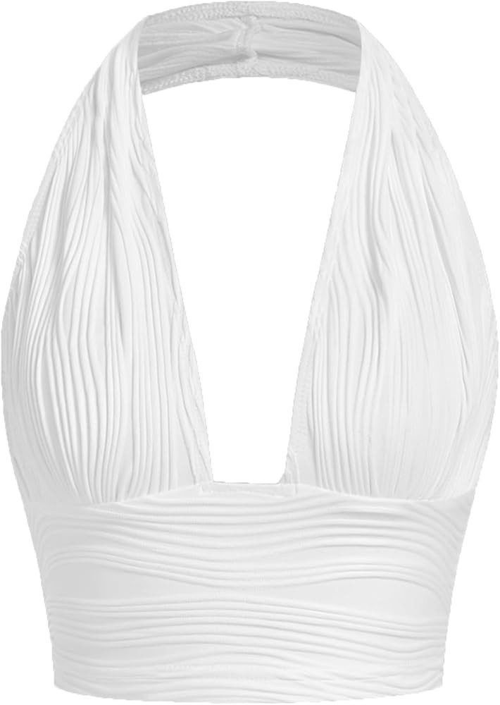 Verdusa Women's Open Back Halter Neck Sleeveless Texture Crop Tank Top | Amazon (US)