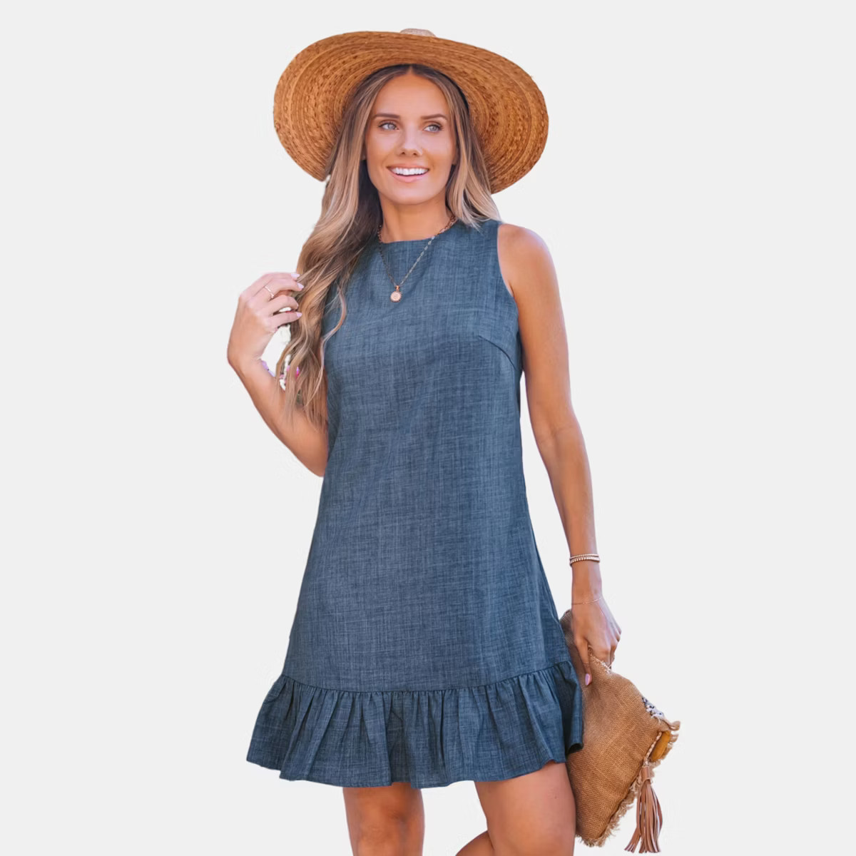 Women's Charming Chambray Back Tie Ruffle Dress - Cupshe | Target