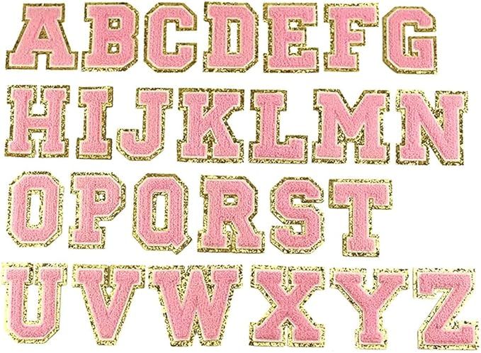 Letter Patch Iron On, 26 Pcs Decorative Embroidered Patches with Gold Glitters Border, A-Z Colorf... | Amazon (US)