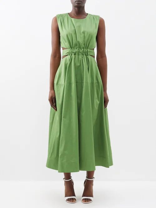 Aje - Zorina Cutout Cotton-poplin Midi Dress - Womens - Green | Matches (US)