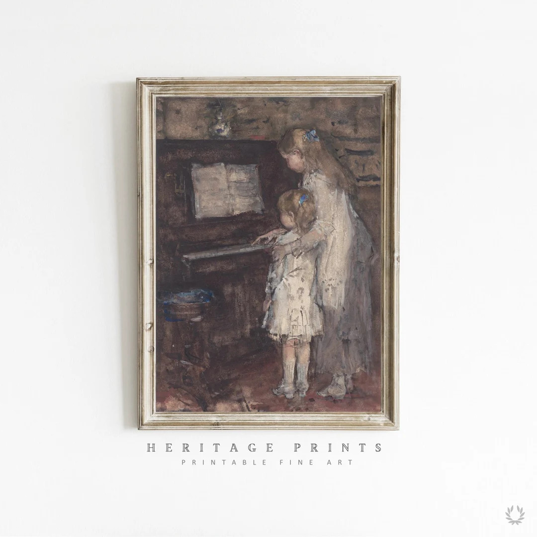 Retro Style Nursery Printable Wall Art, Music Room Print, Vintage Nursery Painting Download, Girl... | Etsy (US)