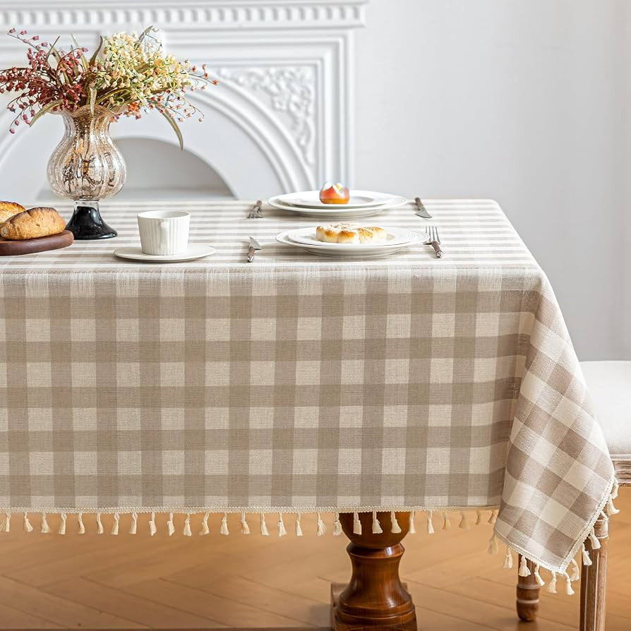 Checkered Tablecloth Rectangle Cotton Linen Gingham Table Cloth with Tassel Washable Wrinkle Free... | Amazon (US)