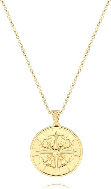 18K Gold Plate Coin Pendant Necklace for Women Dainty Compass Sunflower Necklaces Personalized Ch... | Amazon (US)