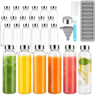 Glass Juice Bottles with Stainless Steel Lids, 18 oz Reusable Leak Proof Jars, Set of 6 Silver 24 counts-18 oz | Target