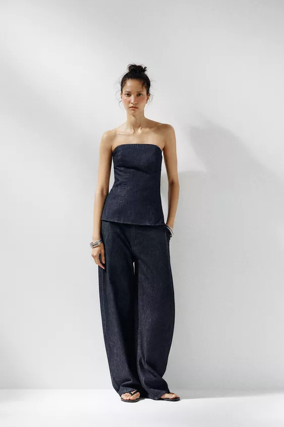 TRF DENIM BANDEAU TOP | Zara UK