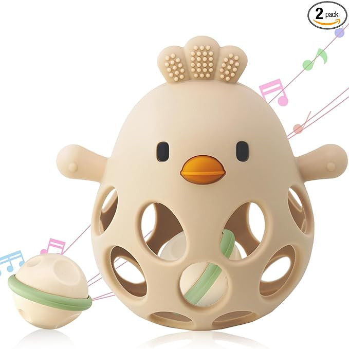 2-in-1 Baby Teething Rattle Toy, Sensory Grasping Teether for Infants 3-12 Months, 100% Food-Grad... | Amazon (US)