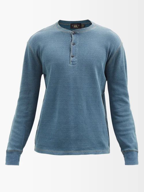 RRL - Waffle-knit Cotton Henley Top - Mens - Blue | Matches (US)