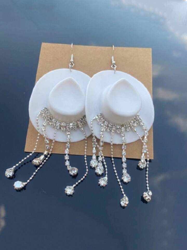 1pair Personality Fashion Tassel Cowboy Hat Design Earrings Suitable For Women's Daily Wear | SHEIN