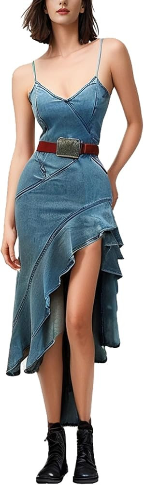 Melliflo Women Sexy Spaghetti Strap Western Denim Dress Fashion Flowy Party Club Vneck Bodycon De... | Amazon (US)