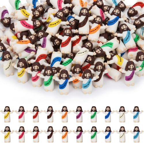 ARCHCRTC 50 Pcs Mini Jesus Figures Tiny Jesus Loves You Figurine Little Religious Christ Savior Doll to Hide and Seek for Sunday Easter Egg Stuffers Gift (50, Multicolor) | Amazon (US)