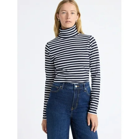 Free Assembly Women's Ribbed Turtleneck Tee, Sizes XS-XXL | Walmart (US)