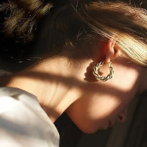 Twisted Gold Hoop Earrings for Women, Thick Chunky Hoops Hypoallergenic Vintage Twist Earings Big | Amazon (US)