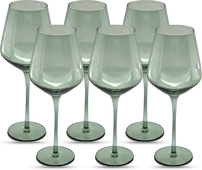 Saludi Original Light Blue Sea Wine Glasses, 16.5oz (Set of 6) Stemmed Single Color Teal Green Se... | Amazon (US)