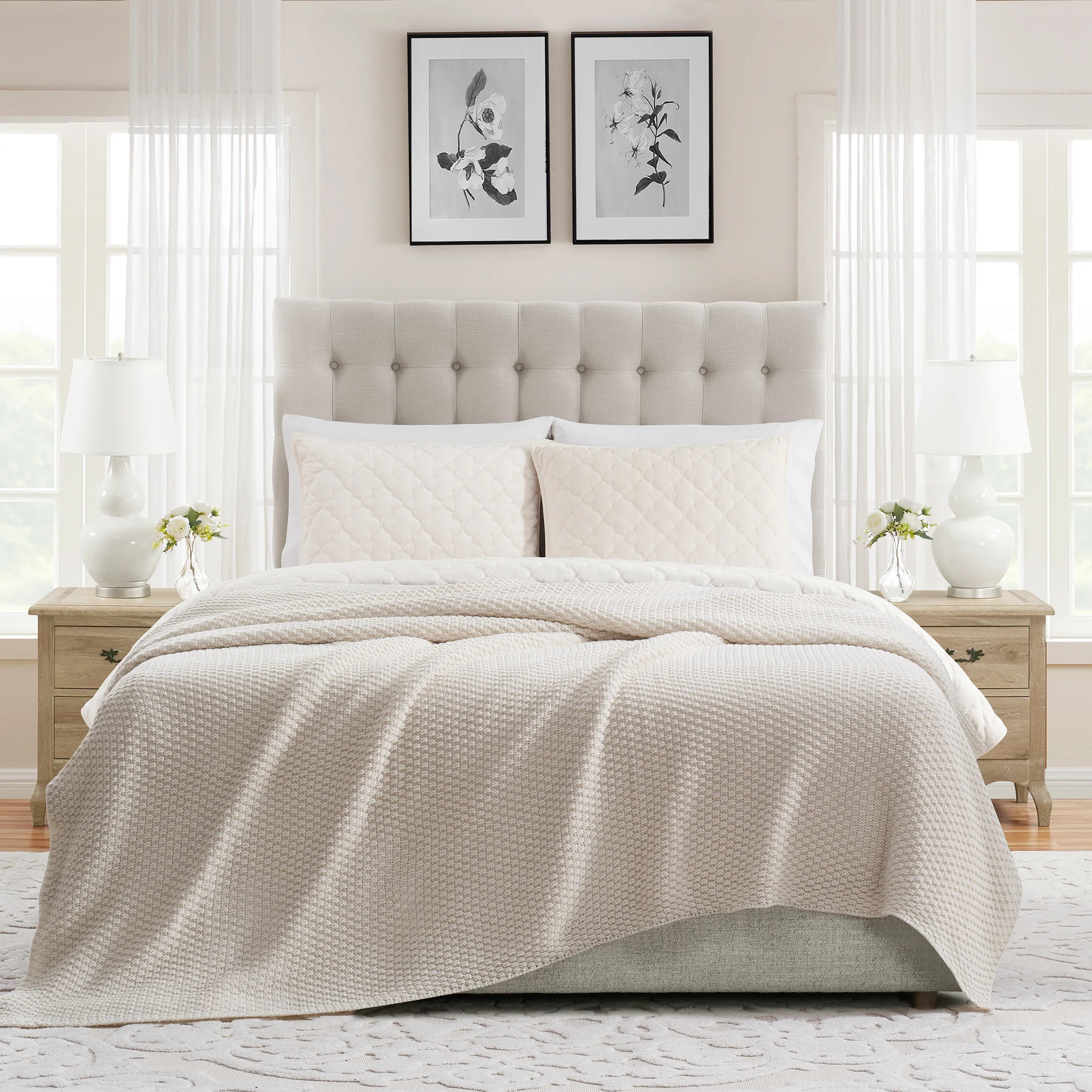 My Texas House Harper Ivory Acrylic Chunky Sweater Knit Oversize Bed Blanket | Walmart (US)