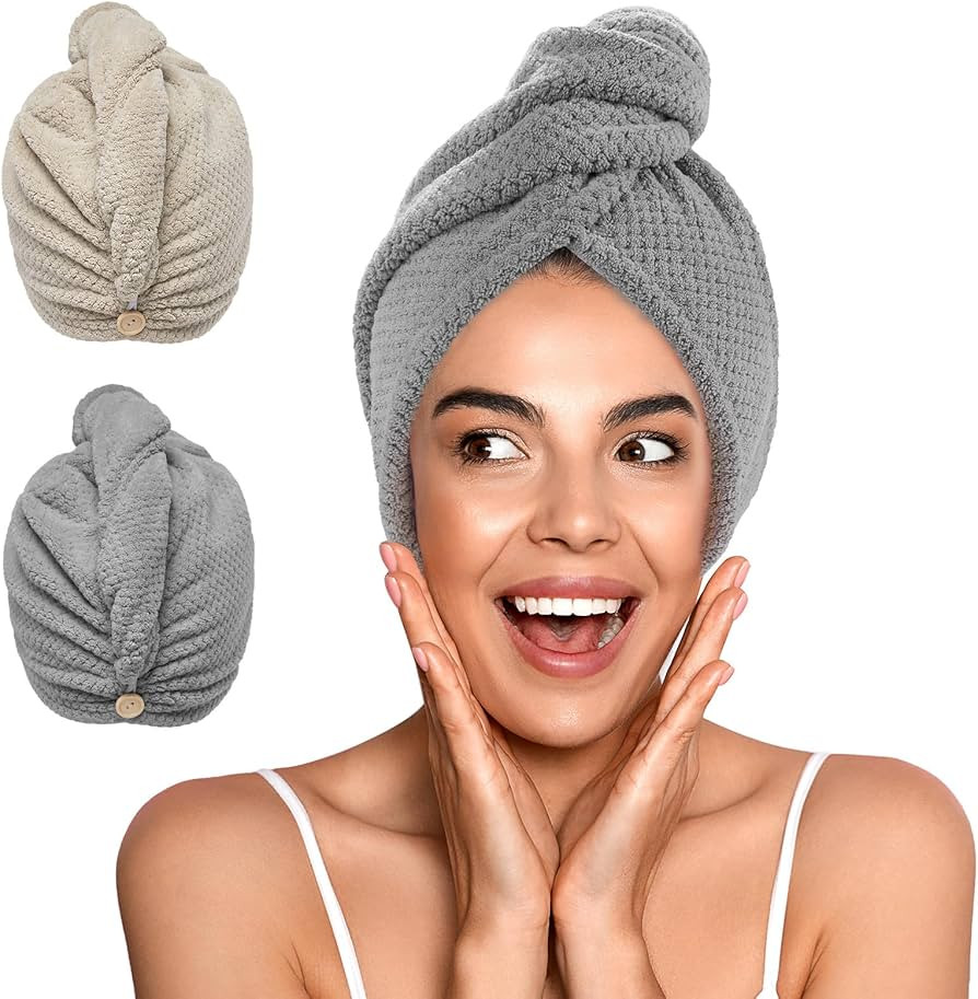 YFONG 2 Pack Microfiber Hair Towel Wrap for Women, Super Absorbent Quick Dry Hair Turban for All ... | Amazon (US)