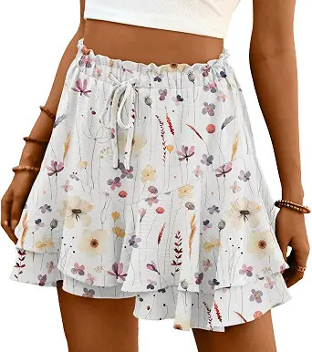 Flowy Shorts for Women Boho Ruffle Tiered Skorts Summer Skorts | High Waist Casual Shorts,Floral ... | Amazon (US)