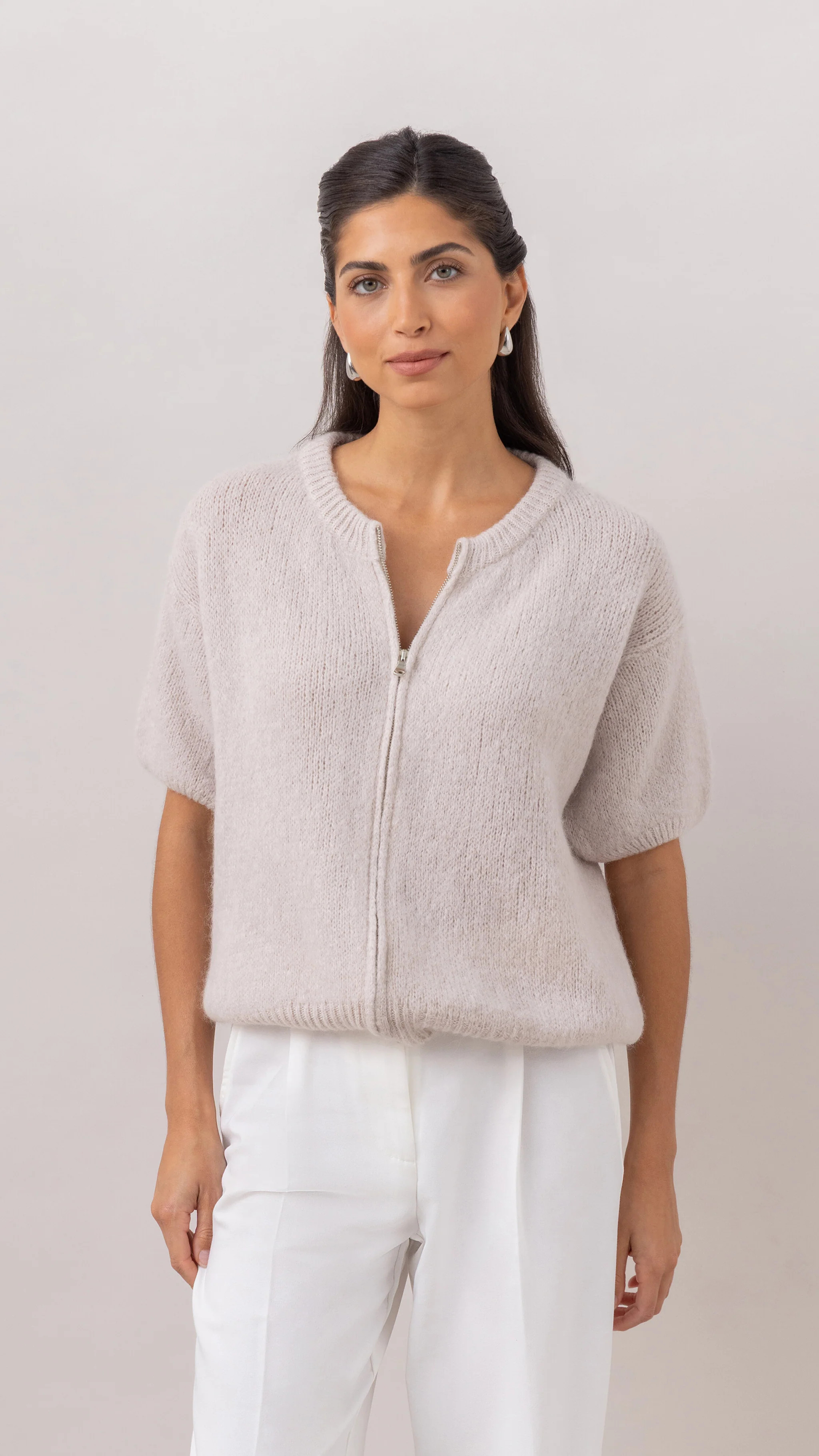 Gabi Zip Cardigan - Ivory | Charli