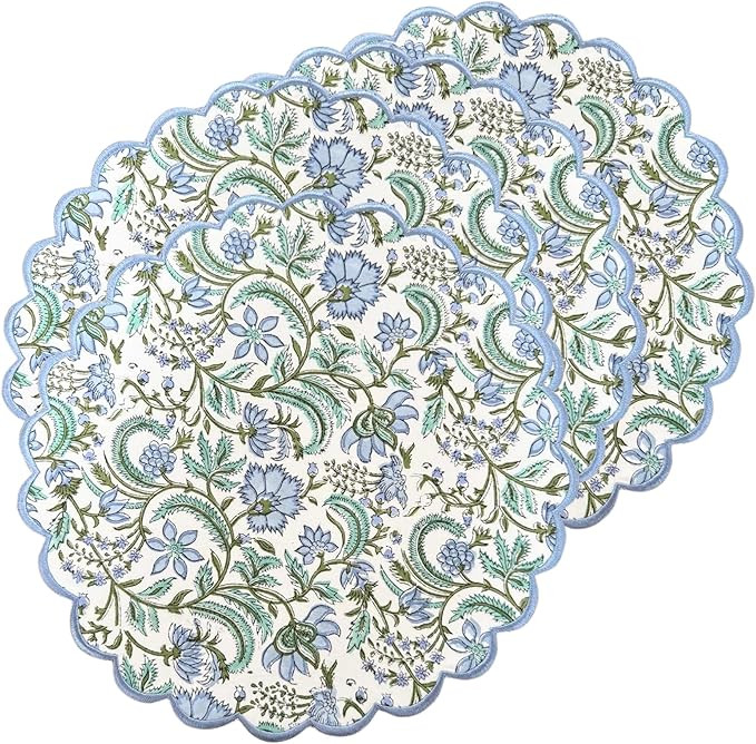 Ridhi Columbia Blue, Turquoise Green Bo-ho Round Place Mat Easter Floral Cotton Washable Placemat... | Amazon (US)