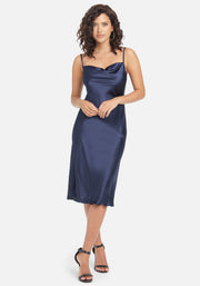 Satin Cowl Neck Slip Midi Dress | Bebe