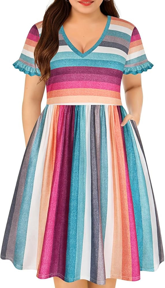 RITERA Plus Size Dresses for Curvy Women Summer Spring Womens Dress V Neck Short Sleeve Casual Dr... | Amazon (US)