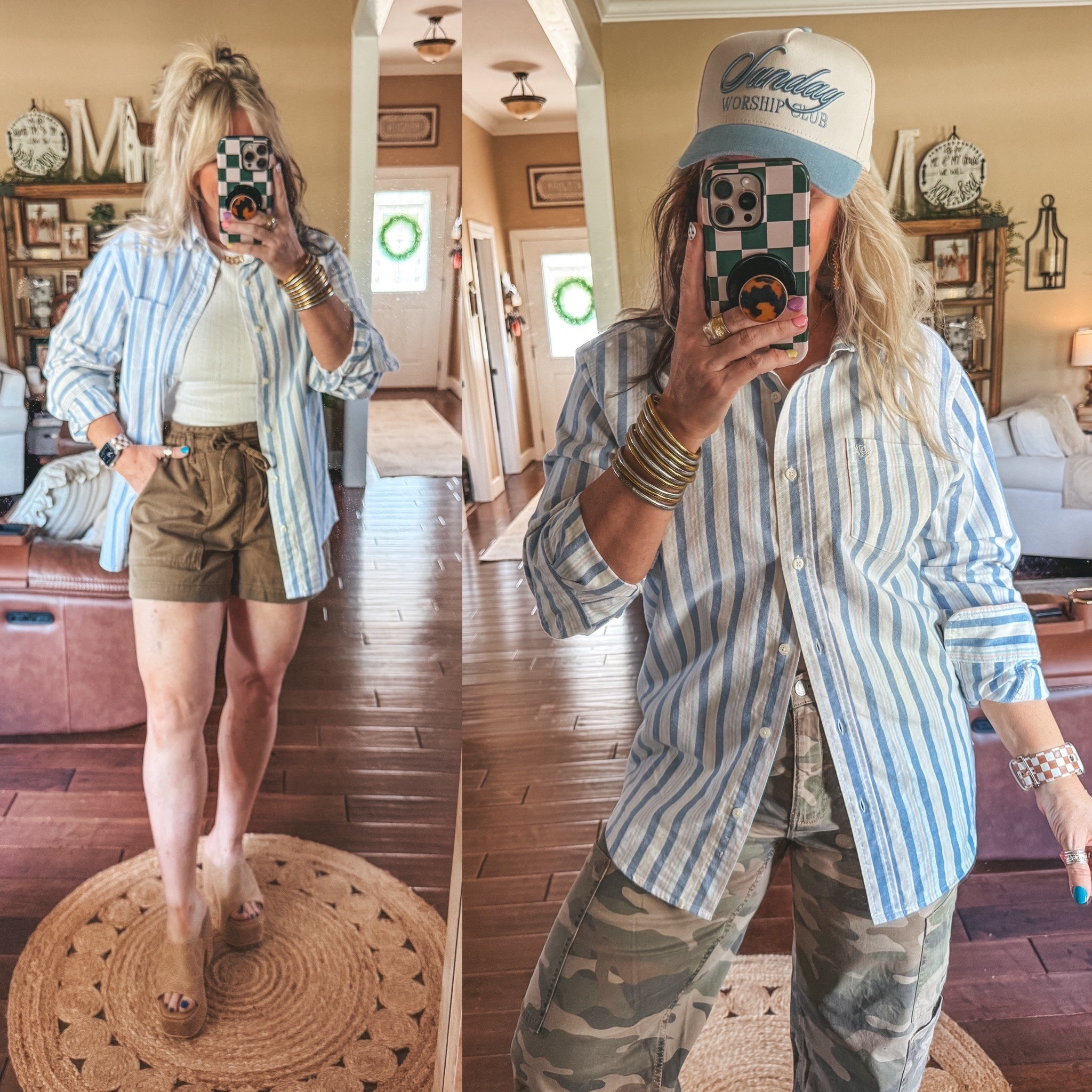 Another men’s button down & they had the cutest colors in this. I’m in a medium in everything. I also love the pointelle tee, comes in more colors too  
