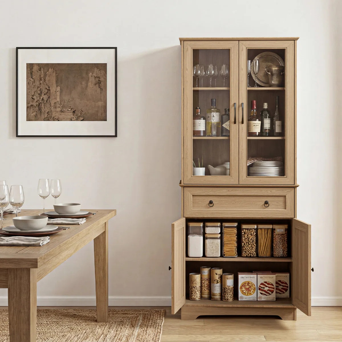 72" Tall Kitchen Pantry Cabinet with Glass Doors & Drawer, Farmhouse Pantry Storage Cabinet, Kitc... | Wayfair North America