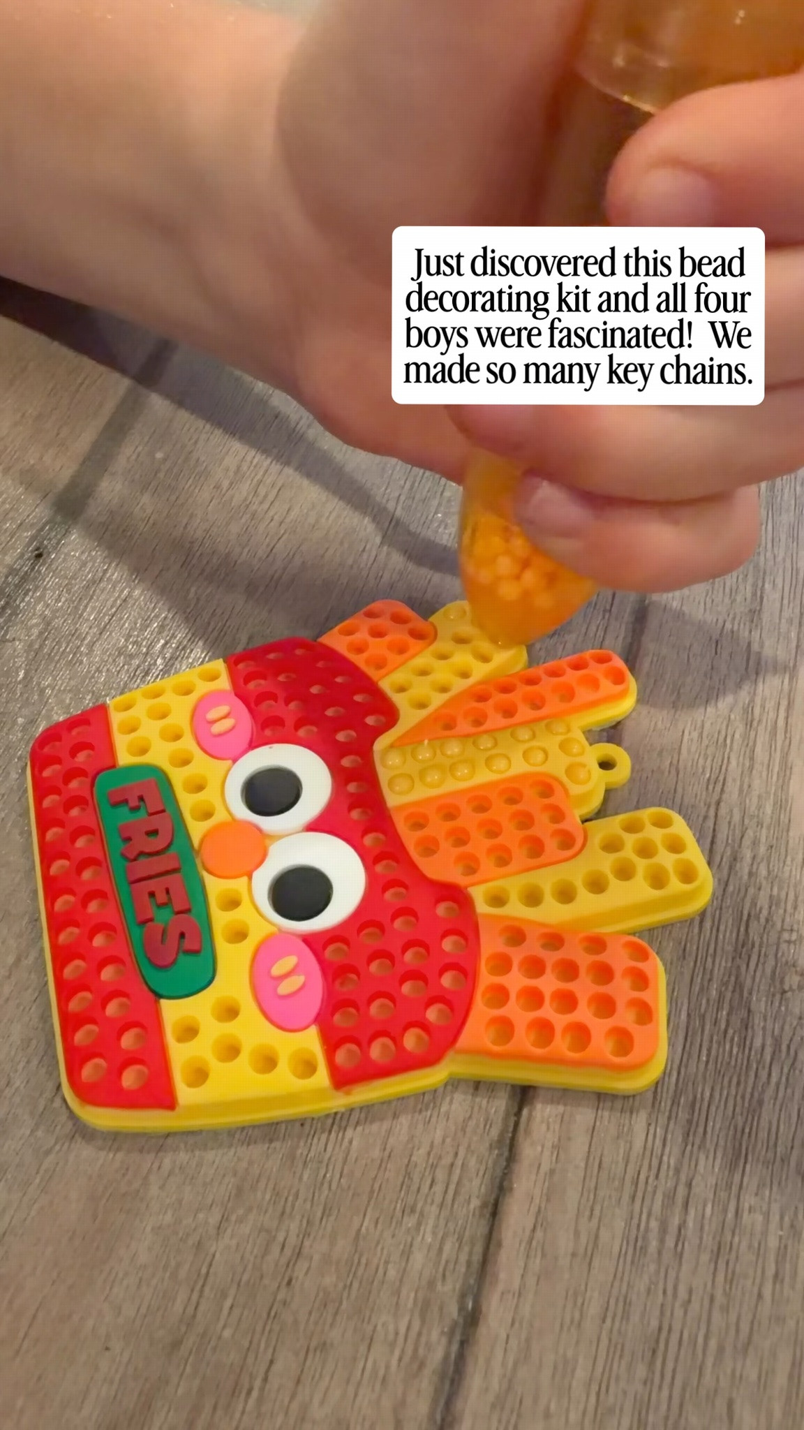 How fun are these DIY bead keychains. You use this little pin to push the balls into the keychains. super satisfying. All four of my boys were super into it.

#KidsCrafts #GiftsForKids #AmazonFINDS ￼