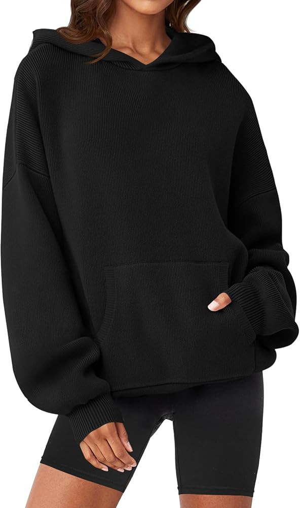 MEROKEETY Women's 2024 Fall Oversized Hoodie Long Sleeve Pullover Sweater Ribbed Knit Sweatshirt ... | Amazon (US)
