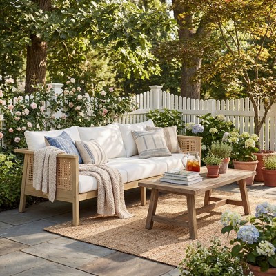 ModernLuxe 4/5-Piece Outdoor Patio Conversation Furniture Set, Acacia Wood & Wicker Sectional Sof... | Target