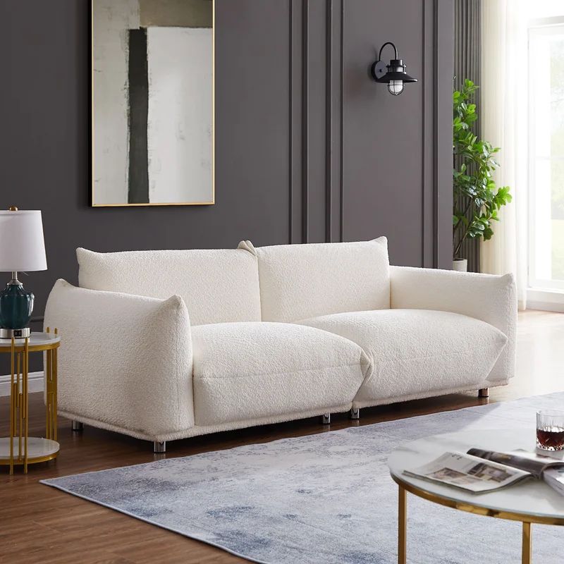 Anarii 85" W Lambs Wool Upholstered 3 Seater Sofa | Wayfair North America