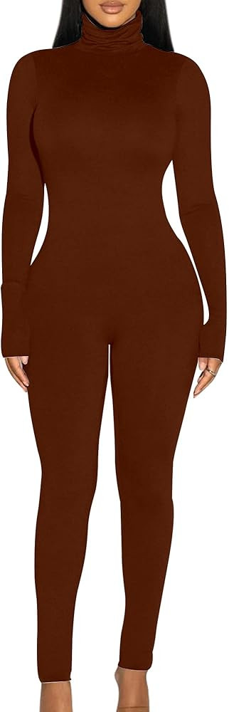 BORIFLORS Long Sleeve Jumpsuit for Women Sexy Turtleneck One Piece Bodycon Rompers Clubwear | Amazon (US)