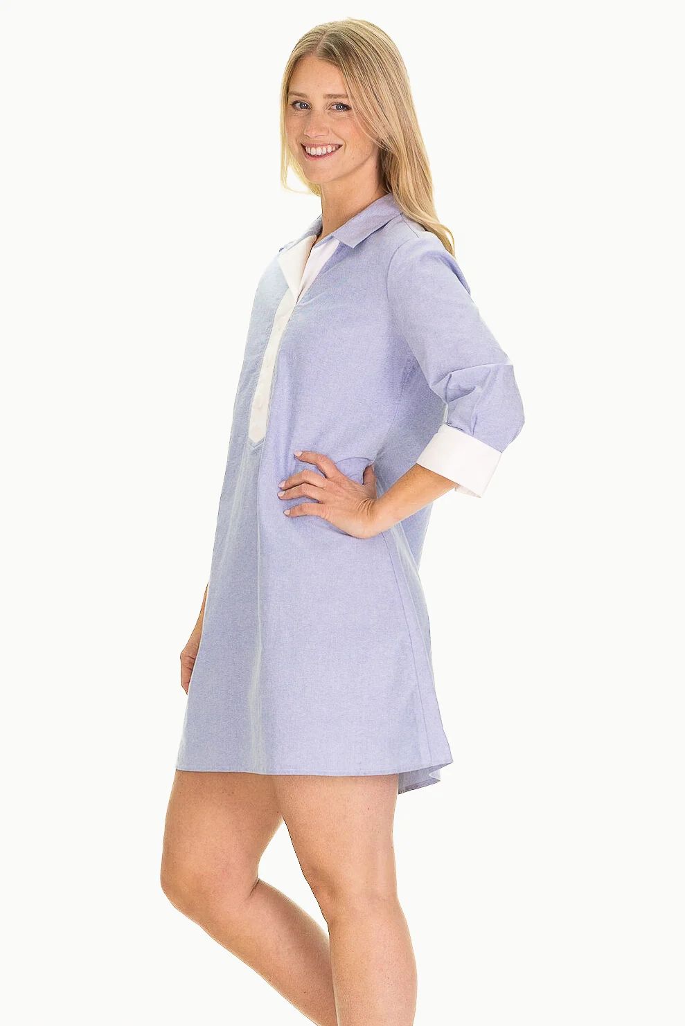 The Raleigh Collared Dress in Blue Oxford | Duffield Lane
