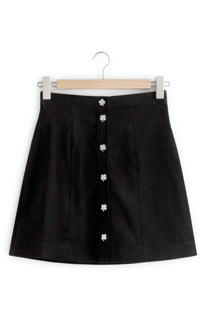 & Other Stories Four Leaf Clover Button Velvet Skirt | Nordstrom | Nordstrom