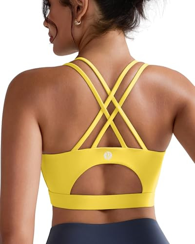 RUNNING GIRL Sports Bras for Women,Strappy Back Supportive Sports Bra Padded Workout Bras Medium Support(WX2354 Yellow,XXL) | Amazon (US)