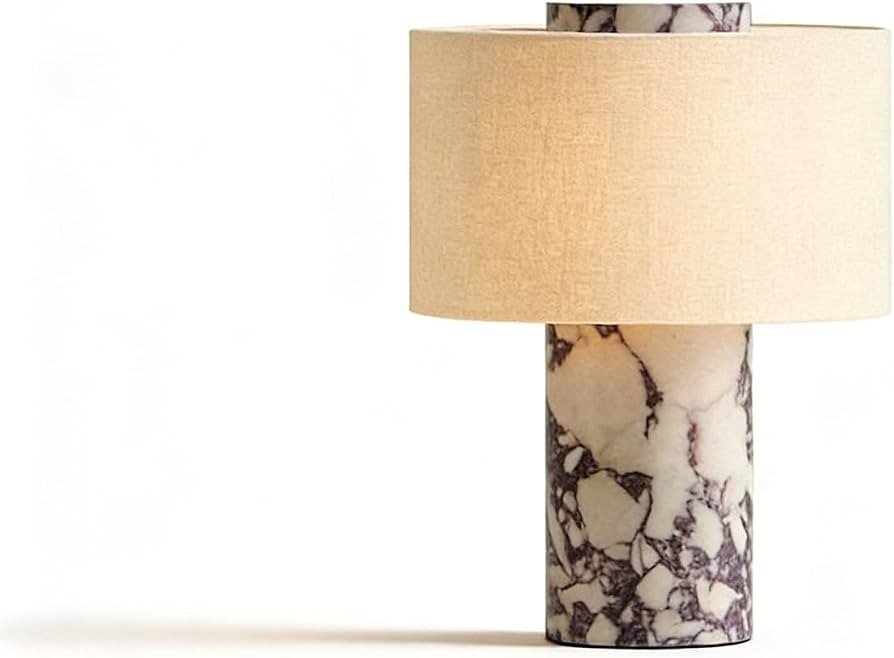 Marble Luxury Stone Rechargeable Touch Table Lamp, Cylindrical Shape, Linen Cloth Fiber Lampshade... | Amazon (US)