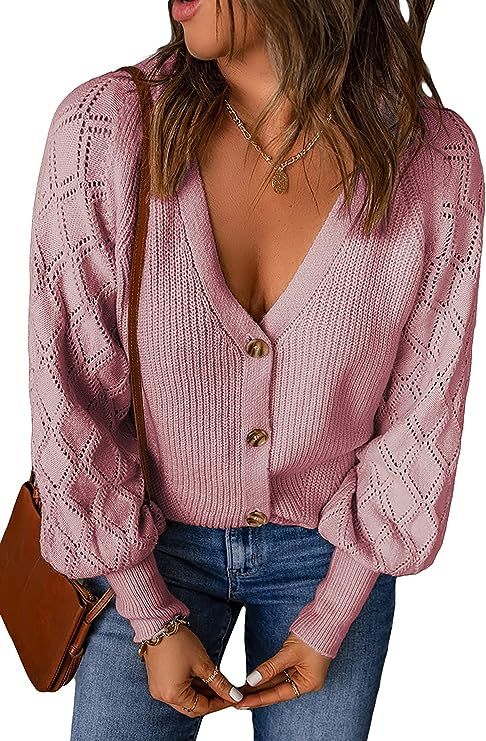 KIRUNDO Women's Long Sleeve V Neck Open Front Cardigan Button Down Soft Ribbed Knitted Cardigan S... | Amazon (US)